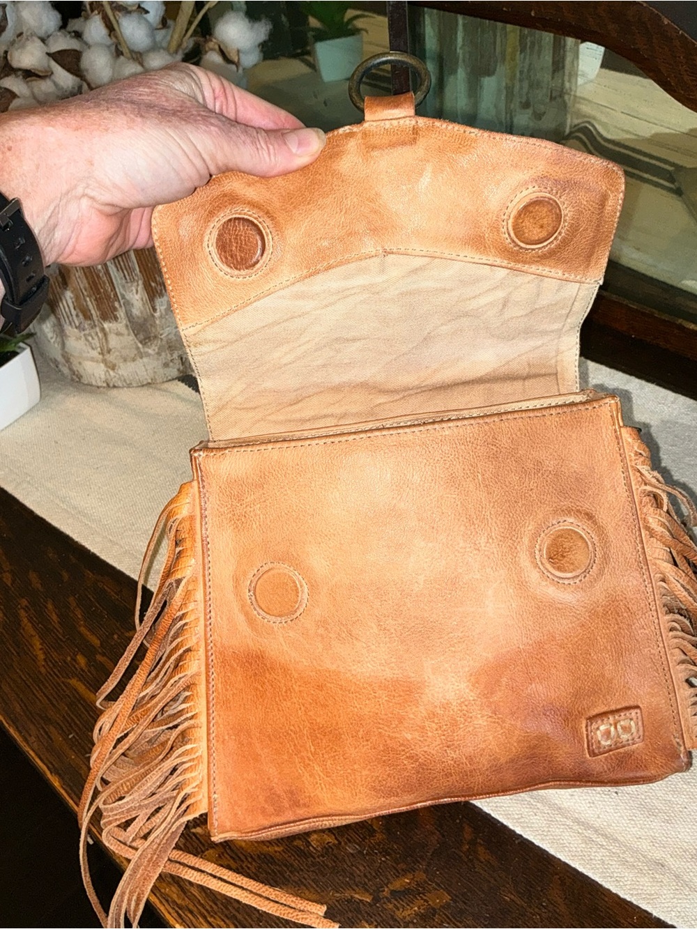 NWOT Bed Stu Fringe Leather Hidden Crossbody Bag Handbag Tan DD MSRP $245 - Picture 11 of 14